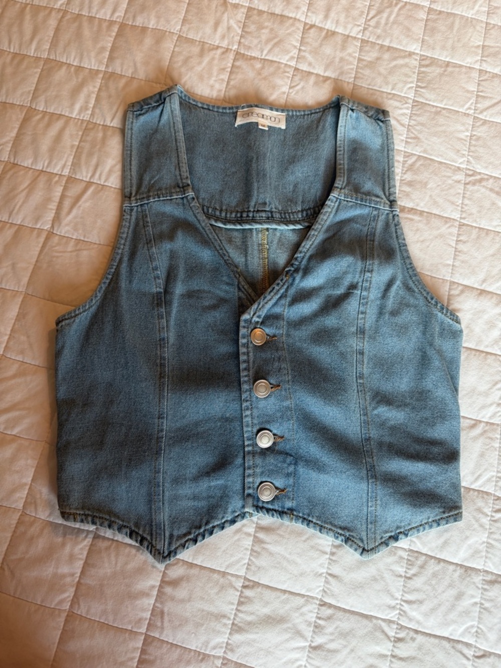 Denim Button Front Vest - Light Blue - Size Medium